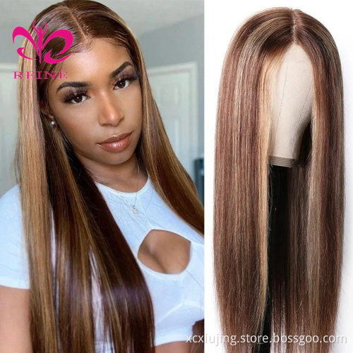 REINE  4/27 1B/27 Highlight Wig 4*4 Straight Lace Closure  Human Hair Wig Pre Plucked Ombre Piano Color